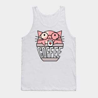 Cat in coffee cup with warped text holding coffee cup with heart wearing glasses pink Tank Top